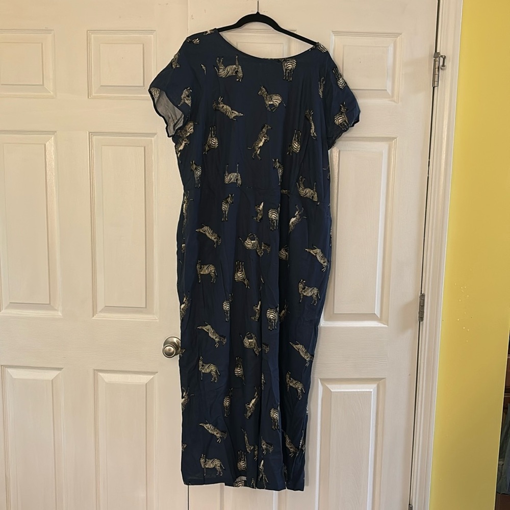 ModCloth Linen Blend Cropped Wide Leg Zebra Print Jumpsuit